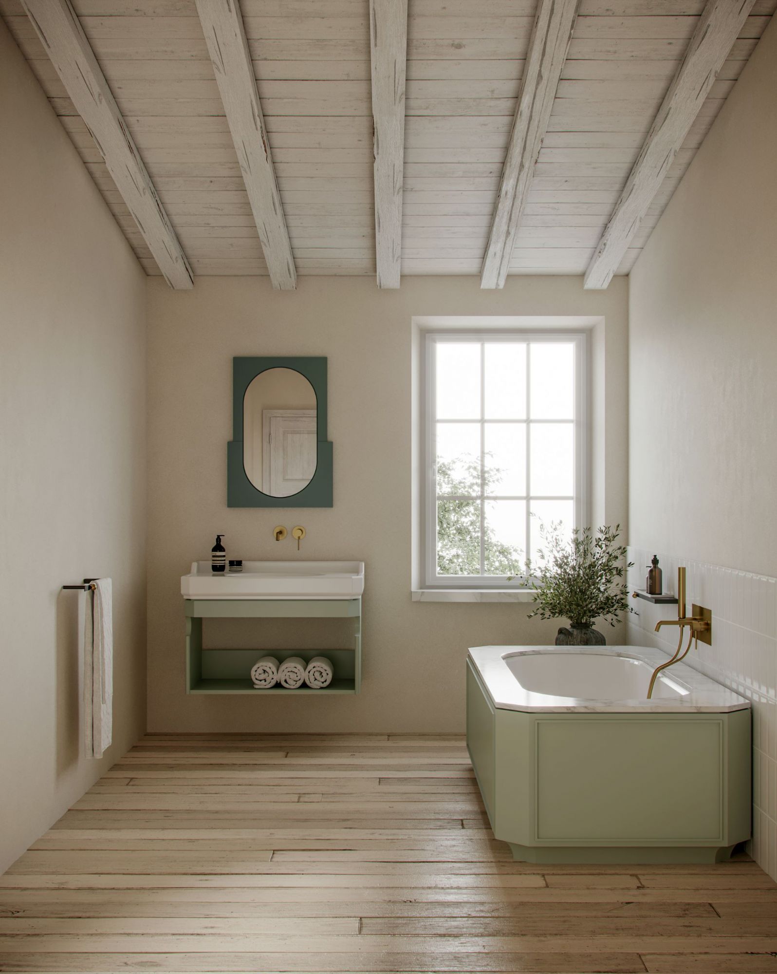 The Ex.t Nostalgia freestanding bath with solid white marble top.