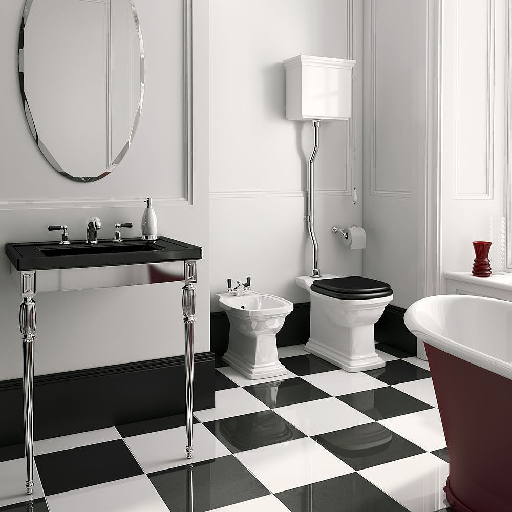 Shop the Henley Back-To-Wall Bidet, featured above with the Henley High-Level WC and the Henley Troon Basin Stand.