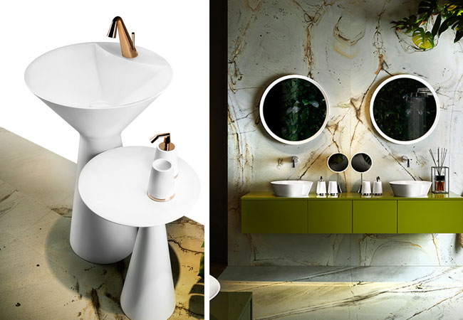 Gessi's Cono brassware is complemented perfectly by the Lignum furniture range.