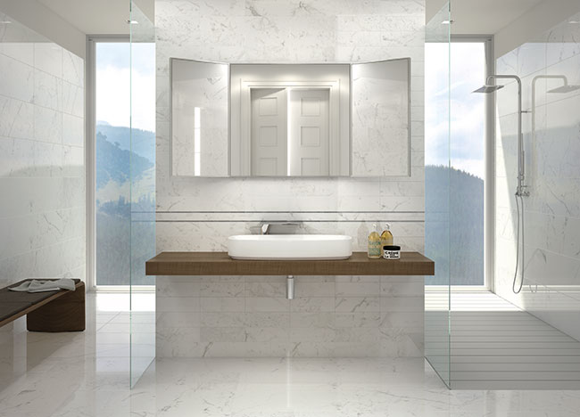 Palladio tiles used in a contemporary style bathroom