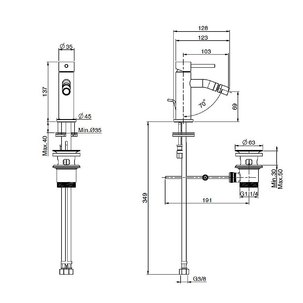 C.P. Hart Spillo Single Lever Bidet Mixer with Pop-Up Waste