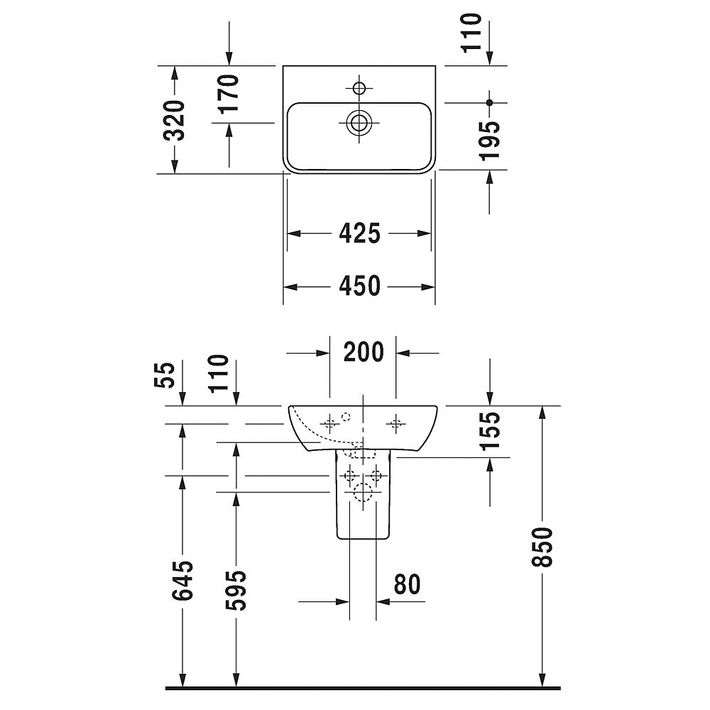 Duravit ME by Starck Handbasin 450mm Satin Matt White | Hand  