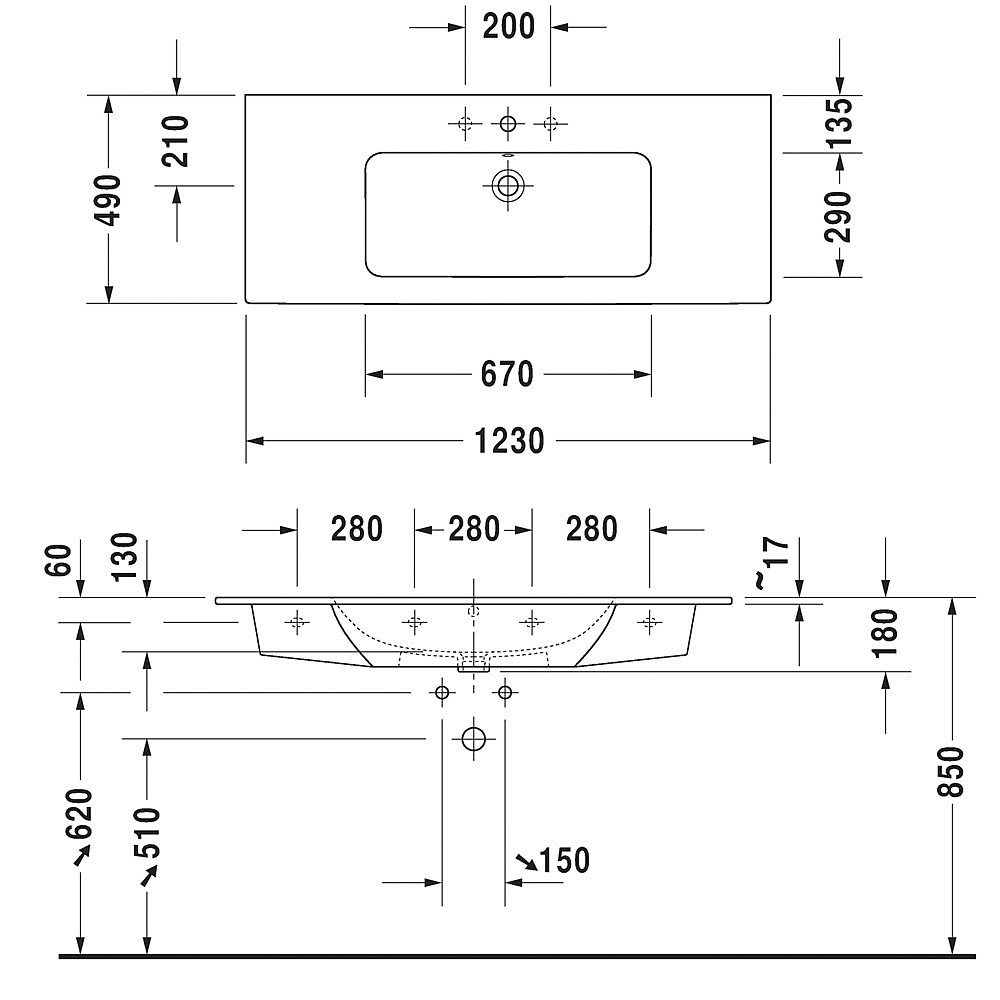 Duravit ME by Starck Washbasin 1230mm Satin Matt White  