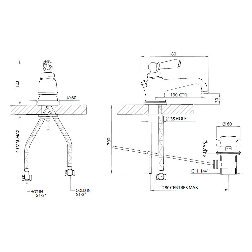 C.P. Hart Arc Single Lever Basin Mixer Metal Handle | Basin Taps 
