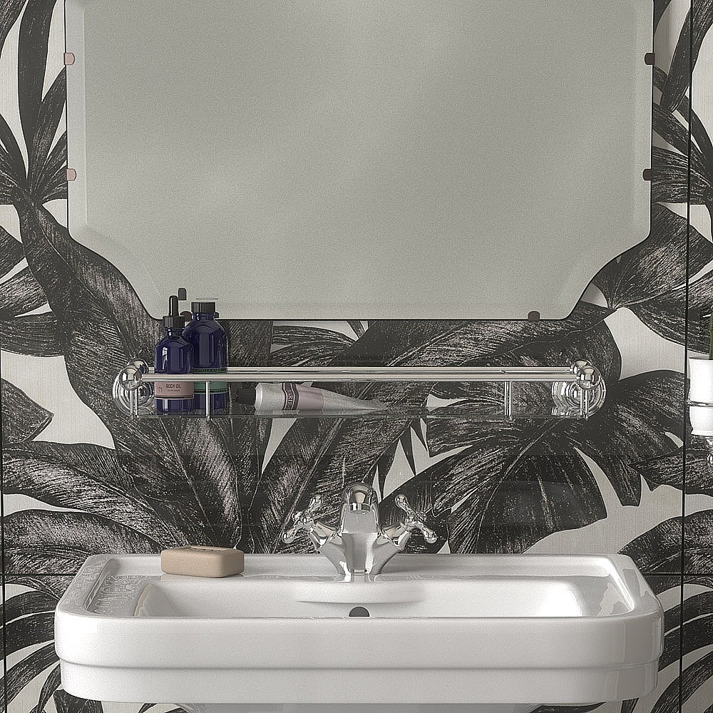 Signature Hardware Albury 17" Glass Bathroom Shelf | Brushed Nickel | Tempered Glass Storage