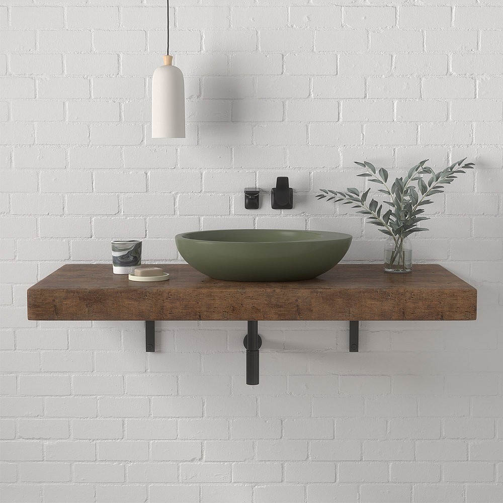 Milano Lurus 600mm Floating Shelf And Irwell Countertop Basin Oak
