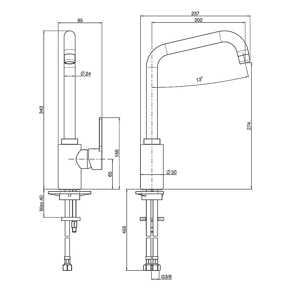 C.P. Hart Tall Single Lever Kitchen Mixer with Angled Swivel Spout  