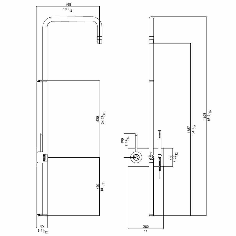 MGS Square Neck Thermostatic Shower Valve With Riser Bar  