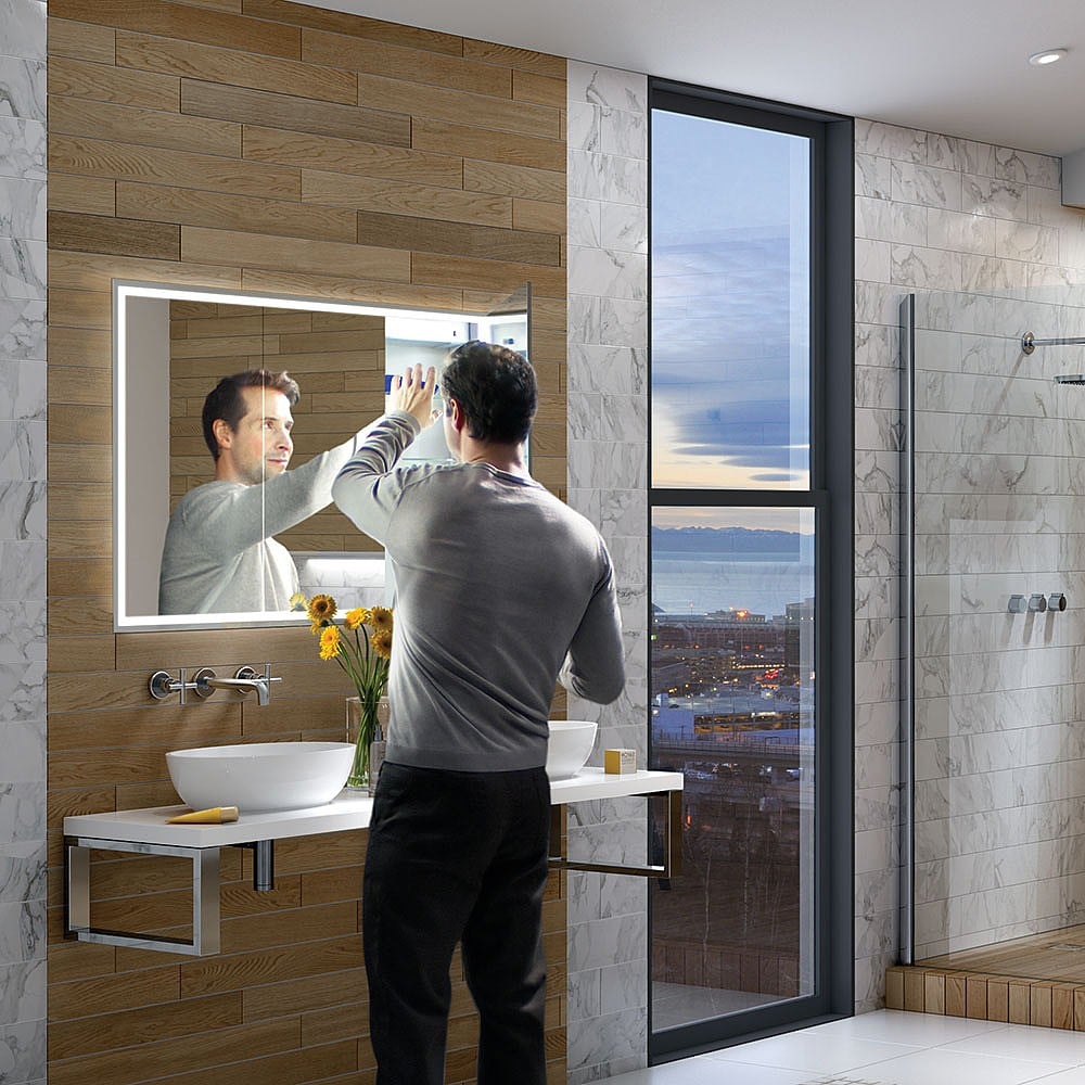 Recessed bathroom on sale cabinet with demister