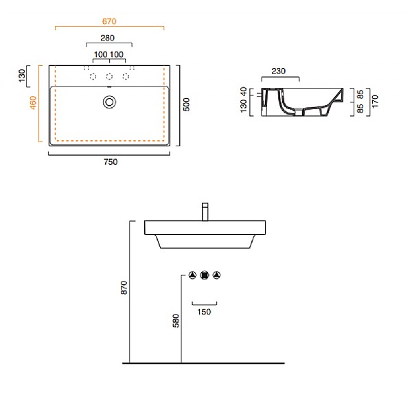 Catalano Zero Basin 750x500mm, Washbasins