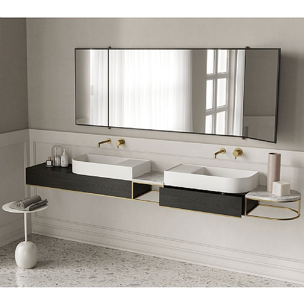 Ex.t Nouveau Console with Two Basins, Shelves and Drawers Composition