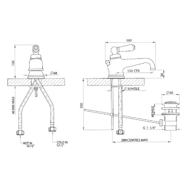 C.P. Hart Arc Single Lever Basin Mixer Metal Handle | Basin Taps 
