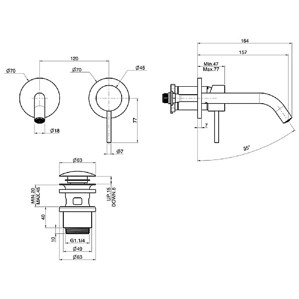 C.P. Hart Spillo Steel Wall-Mounted Single Lever Basin Mixer 157mm 