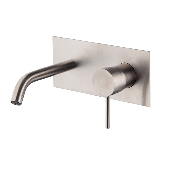 C.P. Hart Spillo Steel Wall Mounted Single Lever Basin Mixer with Backplate (152mm Spout) and Click Waste