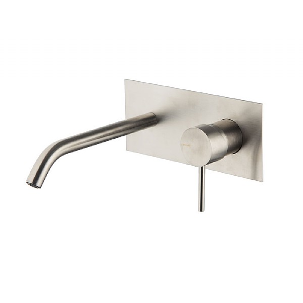 C.P. Hart Spillo Steel Wall Mounted Single Lever Basin Mixer with Backplate (202mm Spout) and Click Waste