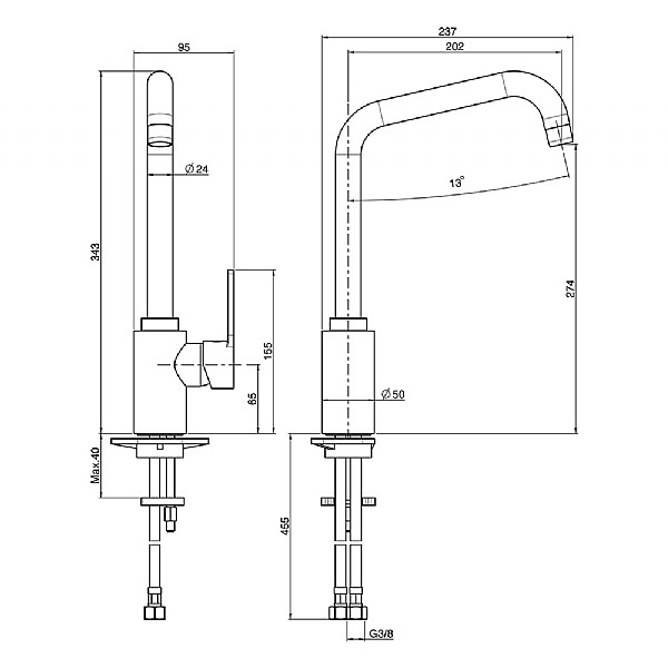 C.P. Hart Tall Single Lever Kitchen Mixer with Angled Swivel Spout  