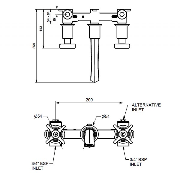 C P Hart Epoch Wall Mounted 3 Piece Bath Mixer 185 215mm Spout Bath Taps Cp Hart