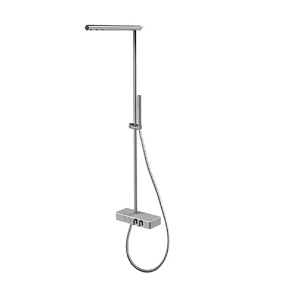 C.P. Hart Switch Exposed Double Outlet Thermostatic Shower Column with 493mm Still Shower Head, ABS Baton Handshower and Satin Glass Shelf