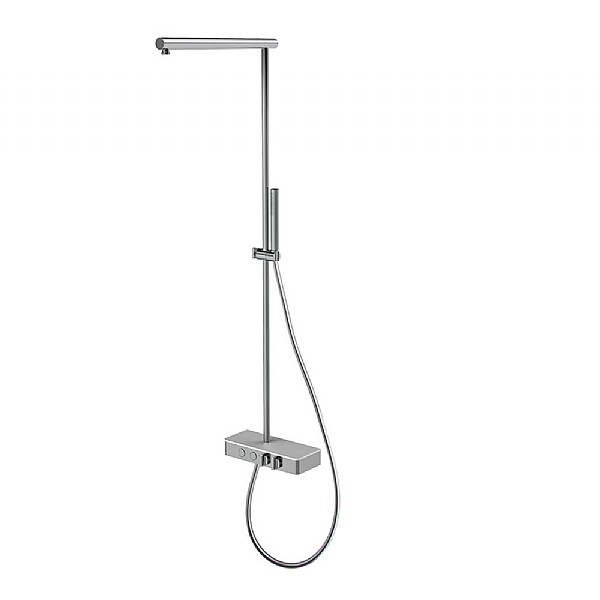 C.P. Hart Switch Exposed Double Outlet Thermostatic Shower Column with ABS Handshower and Satin Glass Shelf (Add Showerhead)