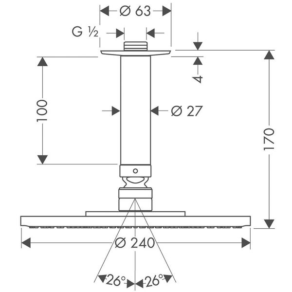 hansgrohe Raindance Round Air Shower Head with Ceiling Mounted Arm  