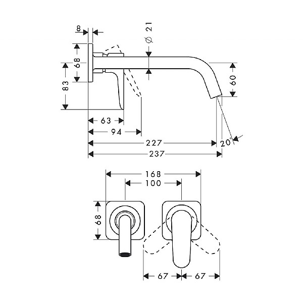 AXOR Citterio M Wall-Mounted Basin Mixer 227mm Projection | Basin  