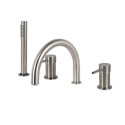 Spillo Steel Four Hole Bath Mixer with 232mm Spout & Handshower