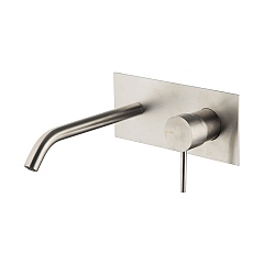 Spillo Steel Wall Mounted Single Lever Basin Mixer with Backplate (202mm Spout) and Click Waste