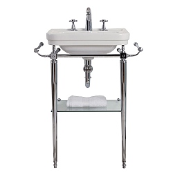 London Basin Stand With Rails & Glass Shelf For 515mm Handbasin